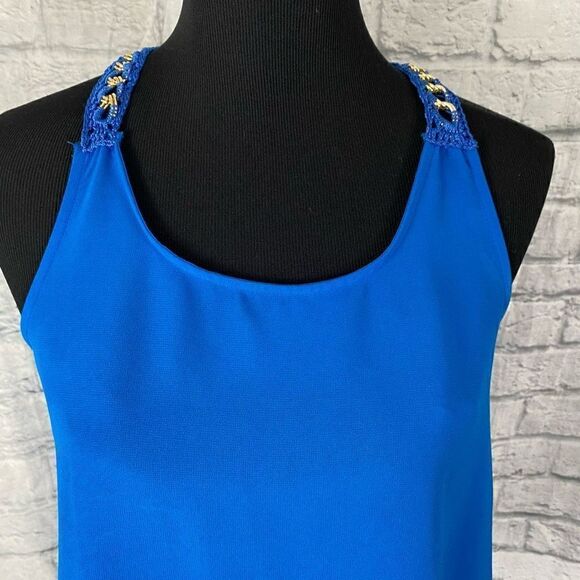 Mine Women S Loose Fit Tank Top Blouse W/crochet And Gold Metal Straps - Picture 4 of 14